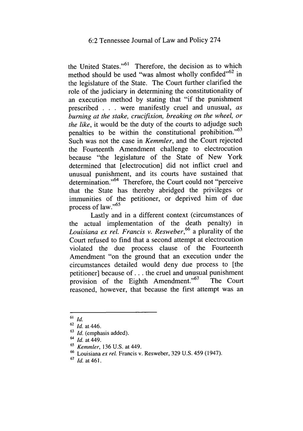 Tennessee Journal of Law and Policy, Vol. 6, Iss. 2 [2014], Art. 6 6:2 Tennessee Journal of Law and Policy 274 the United States.