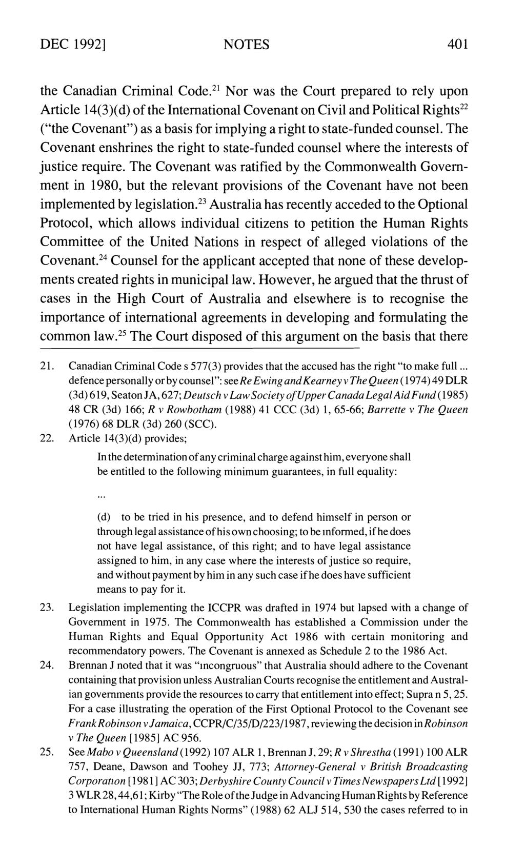 DEC 19921 NOTES 40 1 the Canadian Criminal Code.