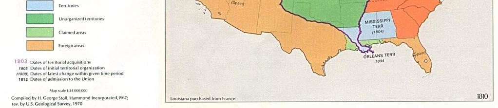 (1803) Spain ceded Louisiana to France in 1800 Jefferson bought Louisiana for $15 million Doubled size of