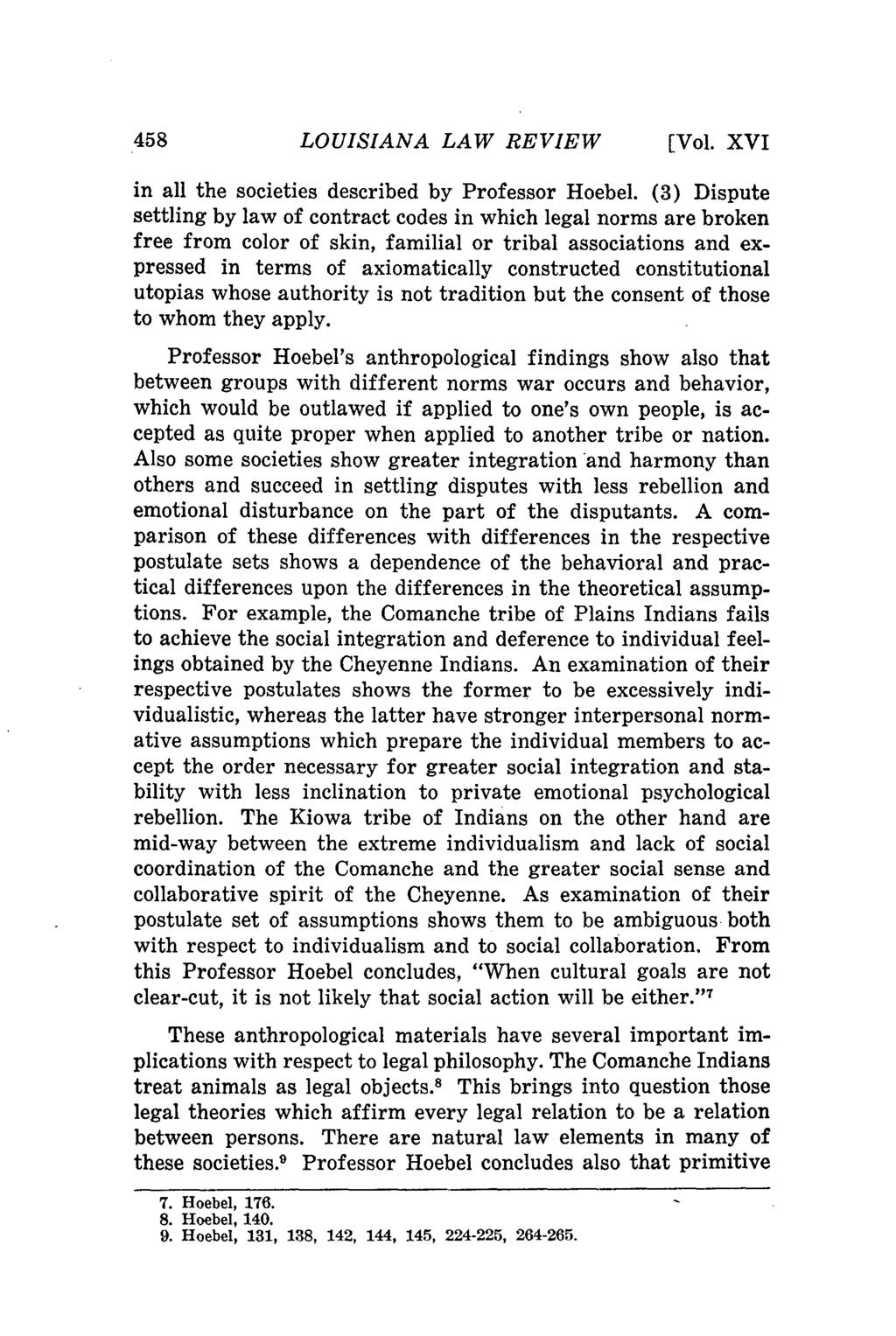 LOUISIANA LAW REVIEW [Vol. XVI in all the societies described by Professor Hoebel.