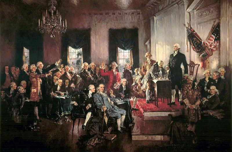 The Constitutional Convention This painting is titled Scene at the Signing of the Constitution of the United States.