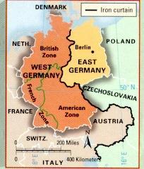 The Division of Germany At the end of WW II, Germany was divided into an eastern bloc and a western bloc. The Soviets controlled the eastern bloc, East Germany.