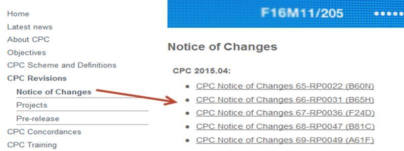 Published Notice of Changes in CPC: Year Maintenance Projects (MP) CPC Projects Revision Projects (RP) Definition Projects (DP) 2017 12 17