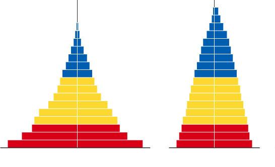 Population Age Structure Rapidly growing populations: pyramid shaped age structures, with large numbers of prereproductive individuals.