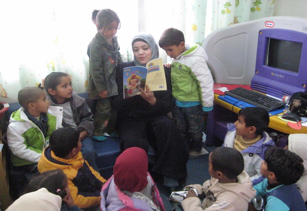 A mother reading to children