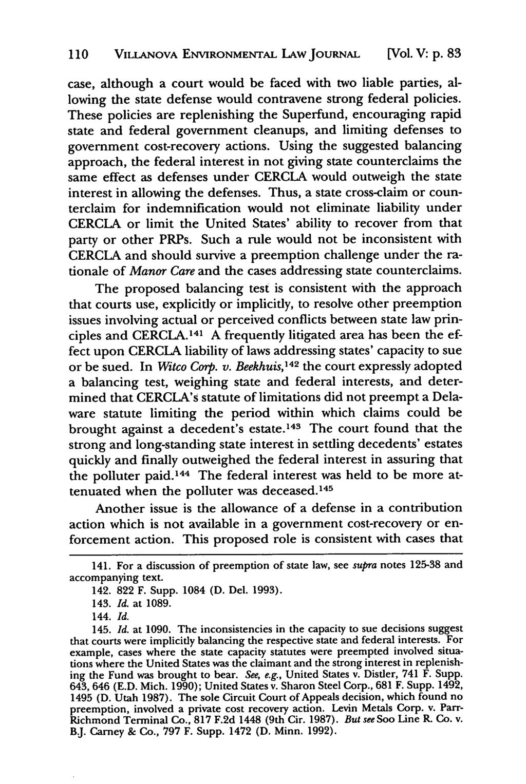 Villanova Environmental Law Journal, Vol. 5, Iss. 1 [1994], Art. 5 110 VILLANOVA ENVIRONMENTAL LAW JOURNAL [Vol. V: p.