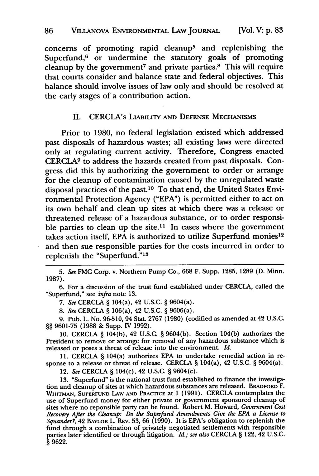 Villanova Environmental Law Journal, Vol. 5, Iss. 1 [1994], Art. 5 86 VILLANOVA ENVIRONMENTAL LAW JouRNAL [Vol. V: p.