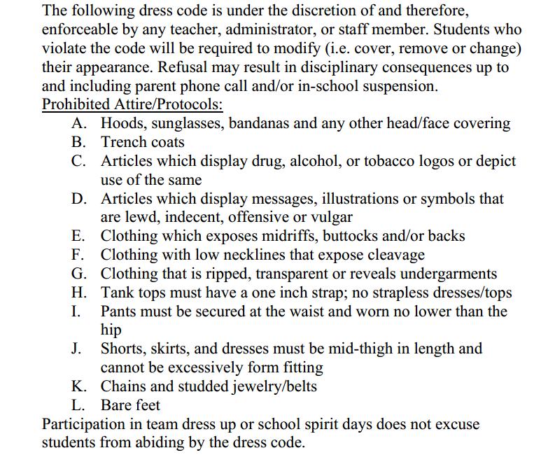 Pg 49 dress code; does the school