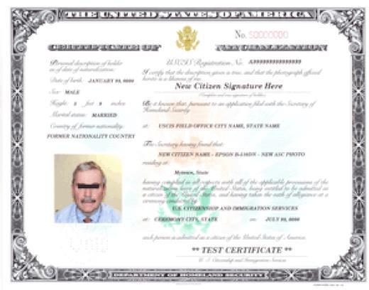 Certificate of Naturalization N-550 or N-570