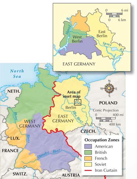 Section 5 Germany became a focus of the Cold War. Western Allies united their zones of control and extended the Marshall Plan.