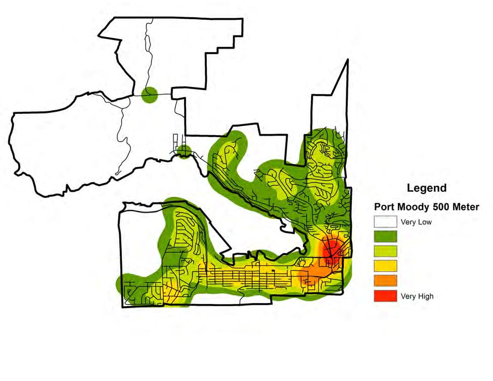 FIGURE 19: PROPERTY CRIME HOTSPOTS IN PORT MOODY IN 2015 Compared with many of the other municipalities in this study, the explanation for the variations found in the distribution of property crime
