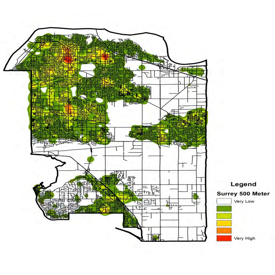 FIGURE 23: PROPERTY CRIME HOTSPOTS IN SURREY IN 2015 Surrey was the true prototypical lower mainland municipality with regard to structural explanations of property crime.