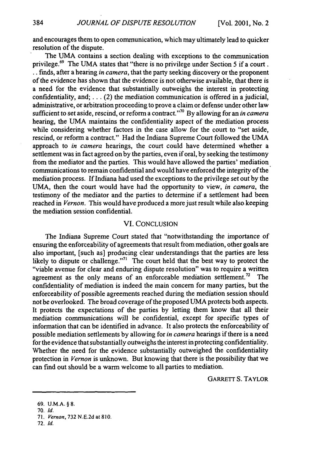 Journal of Dispute Resolution, Vol. 2001, Iss. 2 [2001], Art. 8 JOURNAL OF DISPUTE RESOLUTION [Vol. 2001, No.