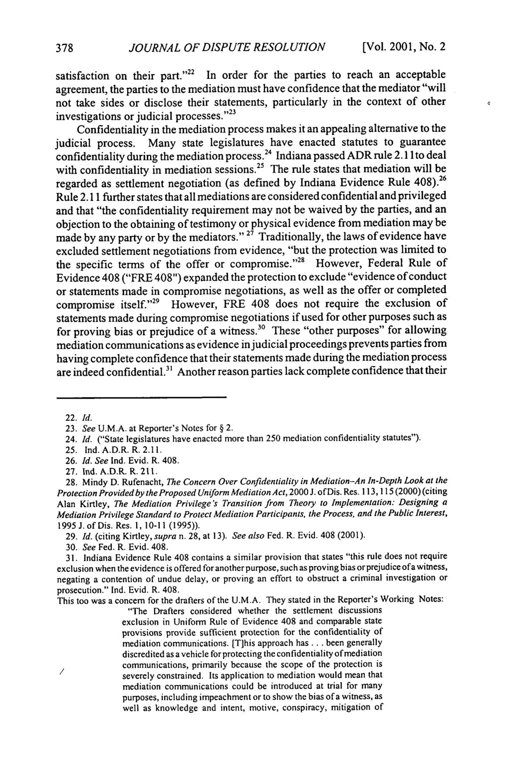 Journal of Dispute Resolution, Vol. 2001, Iss. 2 [2001], Art. 8 JOURNAL OF DISPUTE RESOLUTION [Vol. 2001, No. 2 satisfaction on their part.