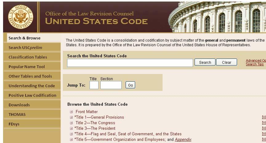 US Code from the Office of the Law Revision Counsel of the United