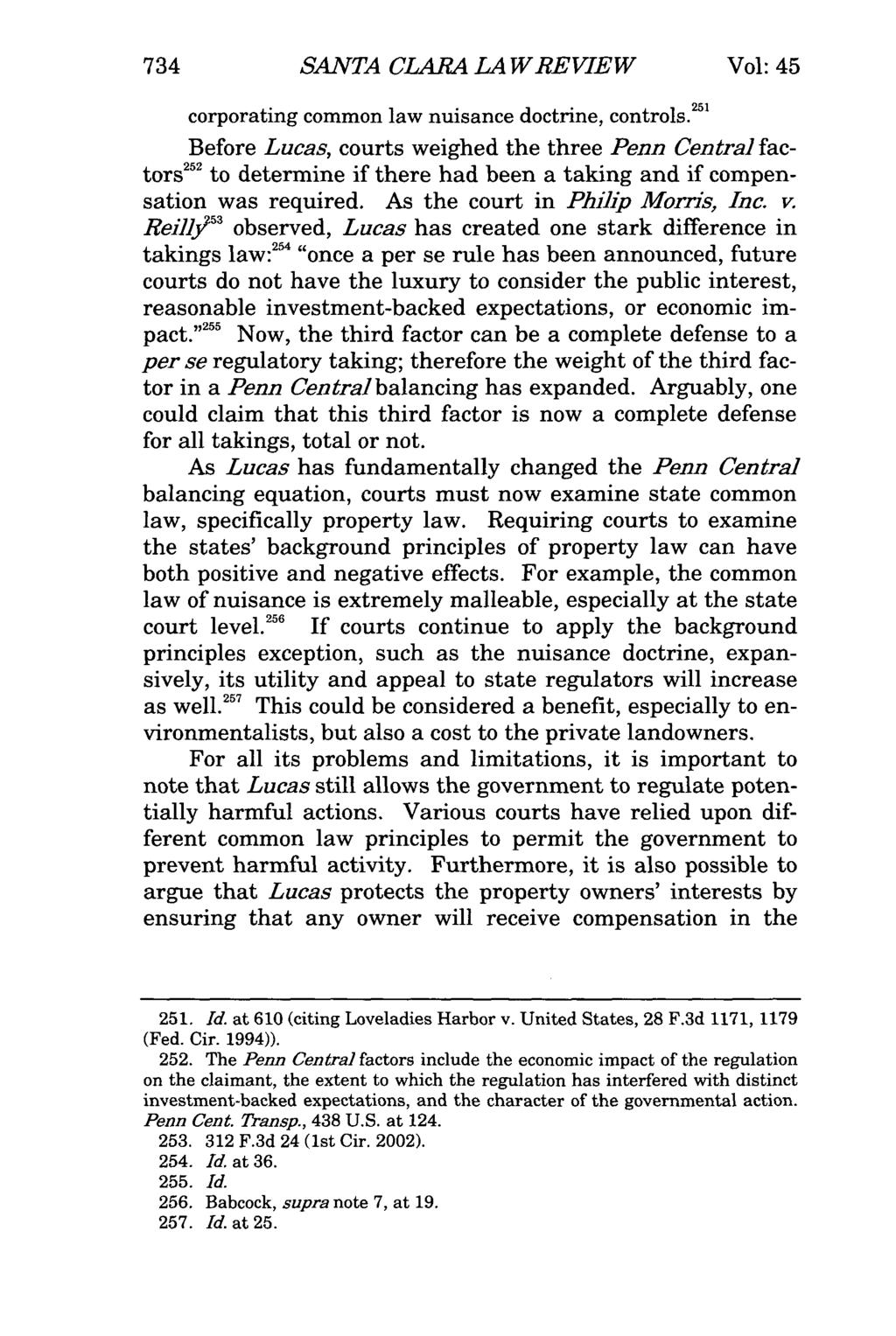 734 SANTA CLARA LA W REVIEW Vol: 45 corporating common law nuisance doctrine, controls.
