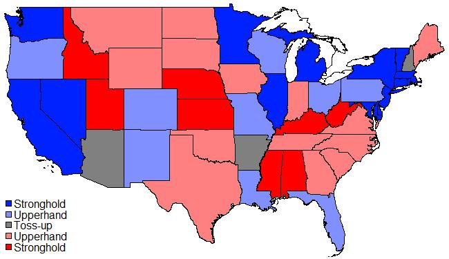 At state-level, Dems leading despite polling margins shrinking in key swing states Presidential Election Chartbook July 216 BBVA Research State Vote-Share Projection Dems 323 GOP 212 Polling Data