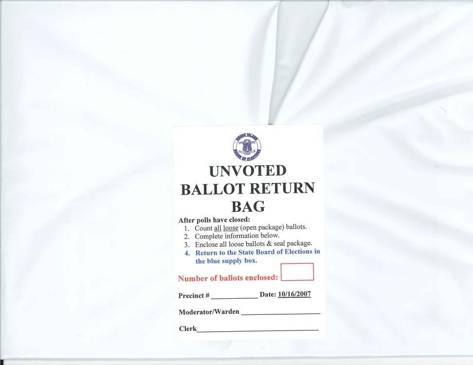 Unused Ballots Seal only opened packages of unused ballots in this bag.