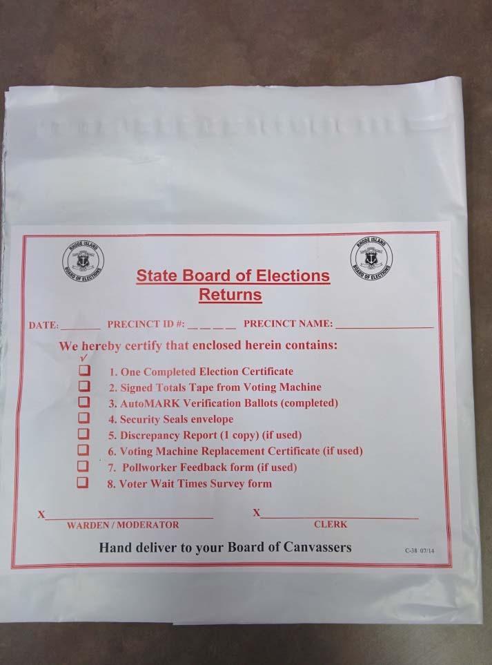 Board of Elections Return Bag Complete the checklist on