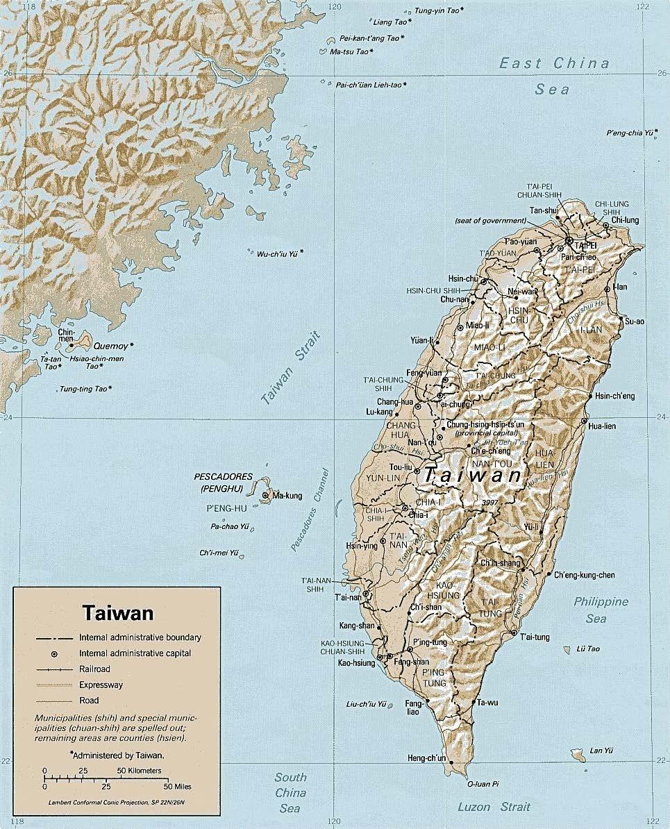 The following map depicts the location of the main island of Taiwan and its proximity to mainland China:
