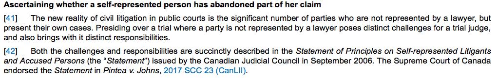 Another heading in the case report reads Ascertaining whether a selfrepresented person has abandoned part of her claim (Figure 14).