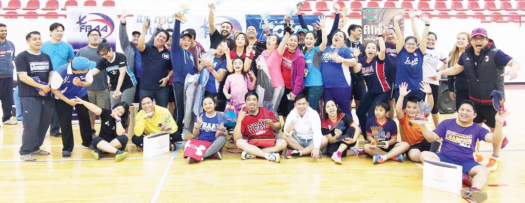 SPORTS 39 Toyo Tires bags FBAA 43rd Badminton Champ ship Cup By Michelle Fe Santiago Arab Times Staff Team Toyo Tires maintained its winning streak from start to fi nish as it bagged the top spot in