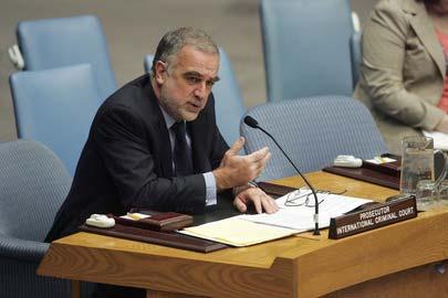 ICC-AFRICA PAGE 8 ICC Prosecutor Luis Moreno-Ocampo before the UN Security Council. Credit: UN.