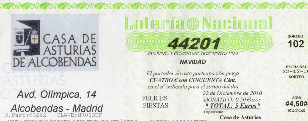 Figure 3: Sample participación, 2010 Spanish Christmas Lottery CAS A DE ASTURIAS DEAMIDilNDii Avd.