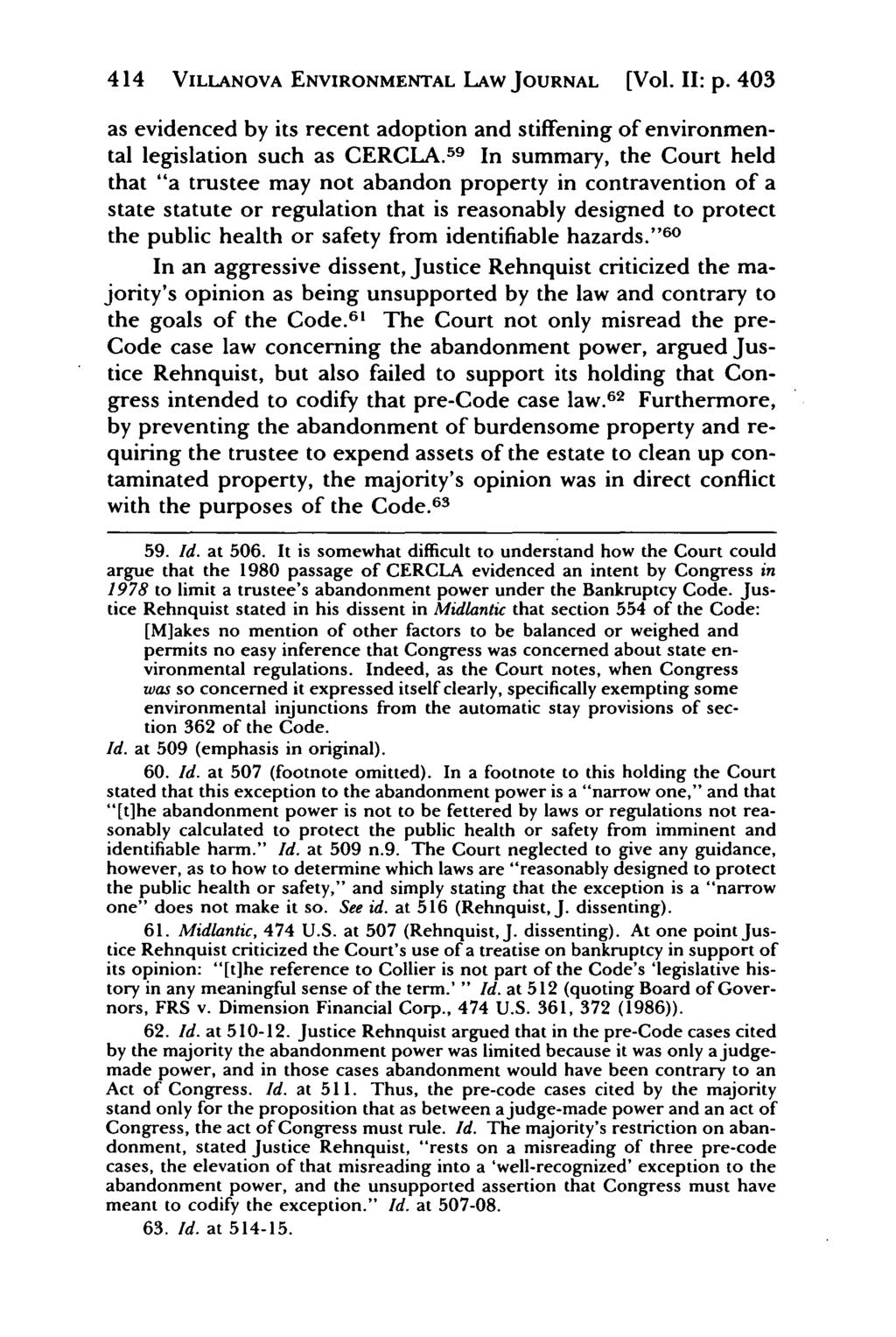 Villanova Environmental Law Journal, Vol. 2, Iss. 2 [1991], Art. 5 414 VILLANOVA ENVIRONMENTAL LAW JOURNAL [Vol. II: p.