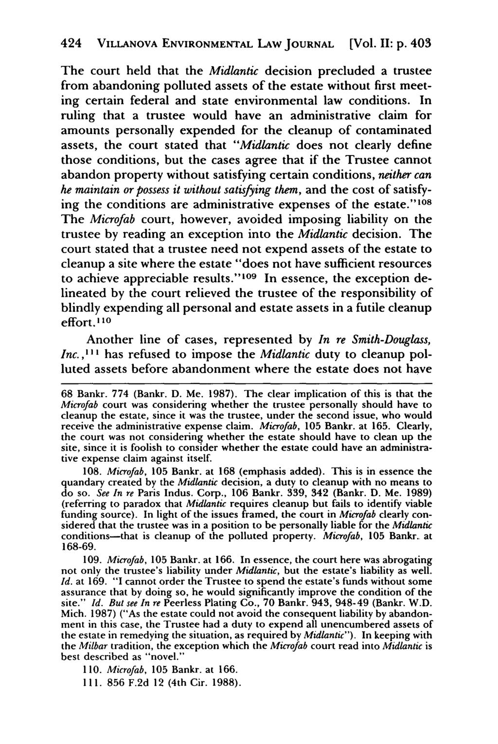 Villanova Environmental Law Journal, Vol. 2, Iss. 2 [1991], Art. 5 424 VILLANOVA ENVIRONMENTAL LAW JOURNAL [Vol. II: p.