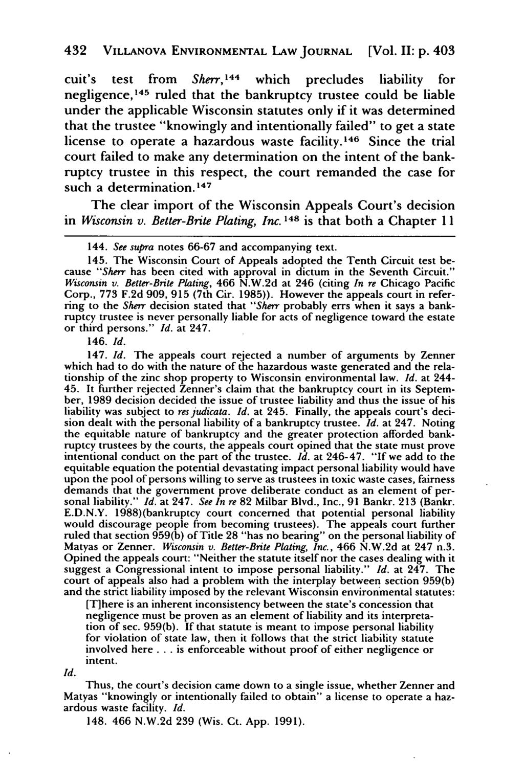 Villanova Environmental Law Journal, Vol. 2, Iss. 2 [1991], Art. 5 432 VILLANOVA ENVIRONMENTAL LAW JOURNAL [Vol. II: p.