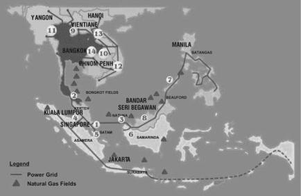 Figure 5-2 Key map of construction project of transmission network in ASEAN Source: METI (2004) p.