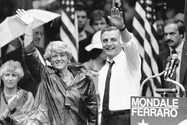THE MODERN DEMOCRATIC PARTY 97 In 1984, the Democrats nominated Walter Mondale. His running mate, Geraldine Ferraro, was the fi rst female vicepresidential candidate for a major party.