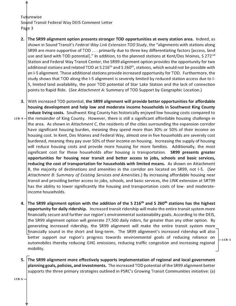 Page 4 Futurewise Response to Comment LC8 5 As described in Chapter 3, Transportation Environment and Consequences, and Section 4.