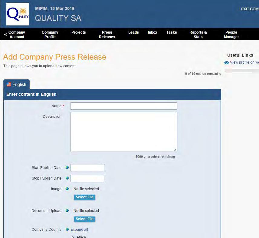 button. To upload press releases or press kits, click on the Press Releases tab and Add New.