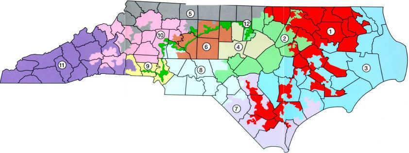 In Shaw v. Reno, 509 U.S. 630 (1993) and Shaw v. Hunt, 517 U.S. 899 (1996), the United State Supreme Court considered North Carolina Congressional District 12, an African American majority district.