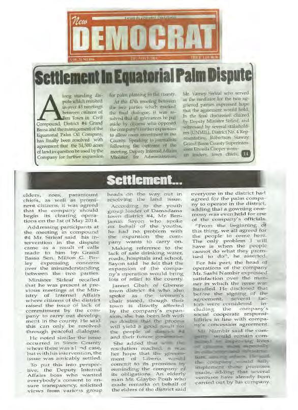 APPENDIX IV Newspaper Articles from Liberia