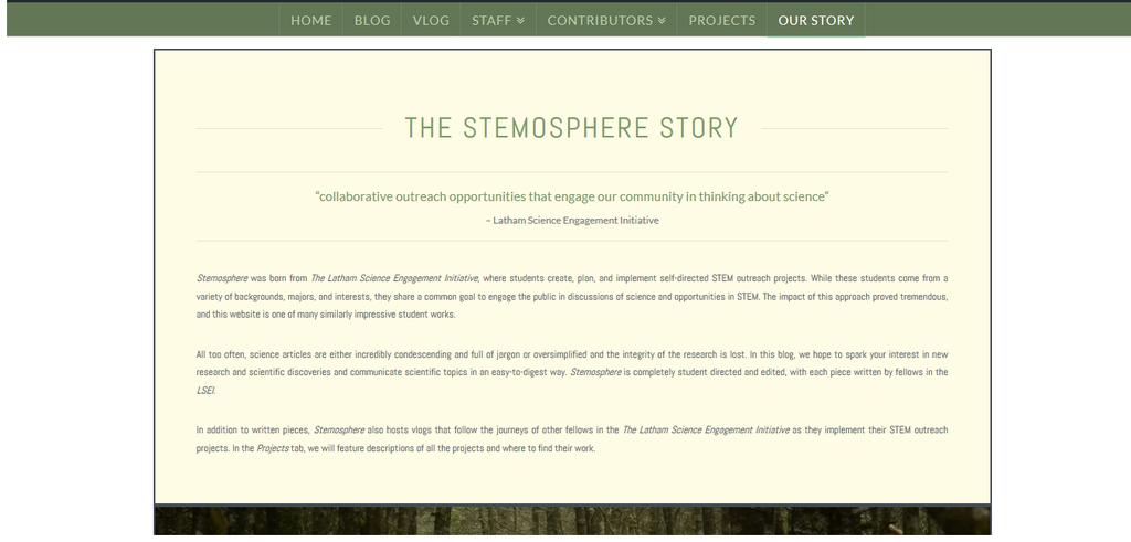 Figure 6. Stemosphere's "Our Story" page. Figure 7. Stemosphere's "Staff" page.