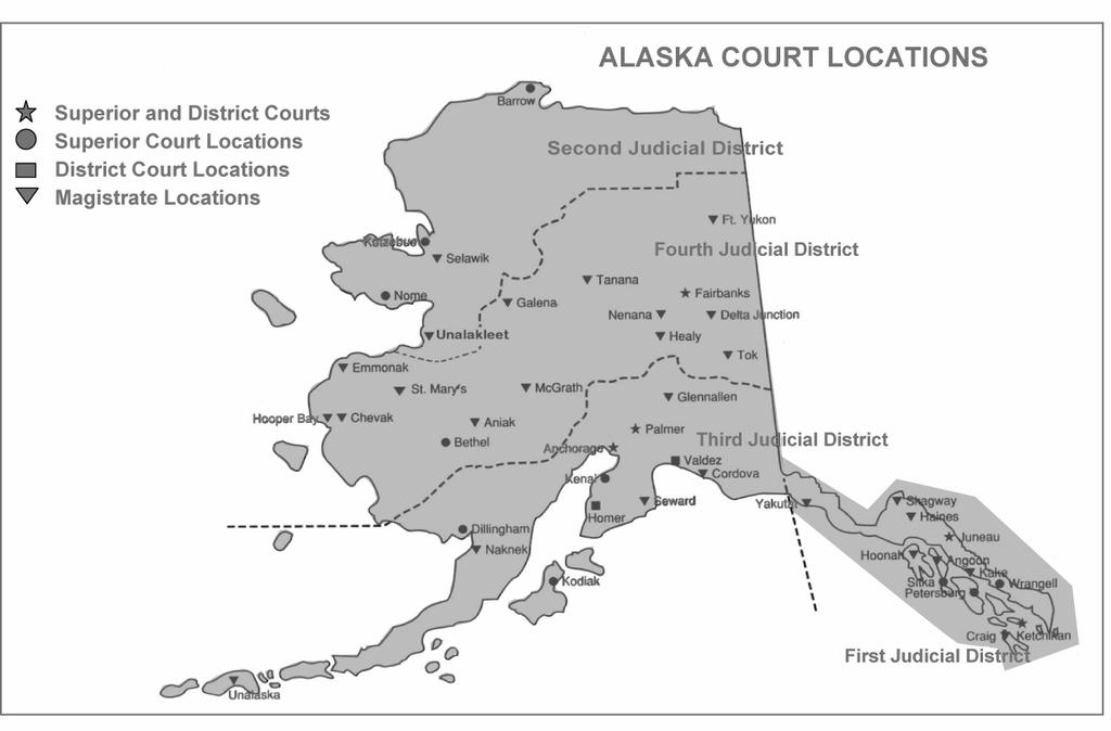 Map Showing the Location of All Alaska State Courts and Magistrates (Source: Alaska