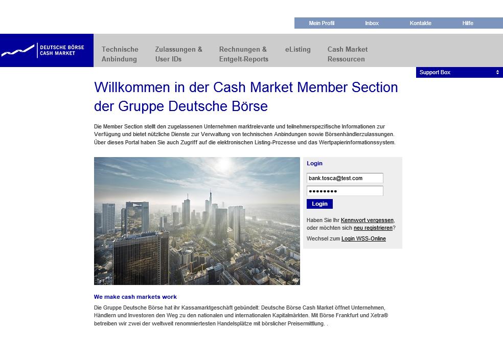 Deutsche Börse Group 4 Customer Login via webpage Login with credentials to Member