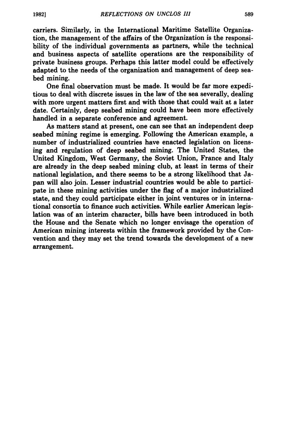 1982] REFLECTIONS ON UNCLOS III carriers.