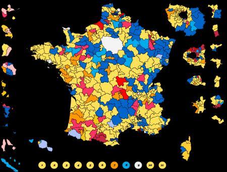 Legislative election results - 2017 Yellow En Marche Blue Republicains Dark Blue FN