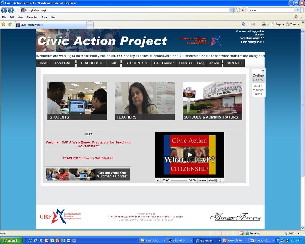 About The Civic Action Project Civic Action Project (CAP) is a different kind of civics and government program.