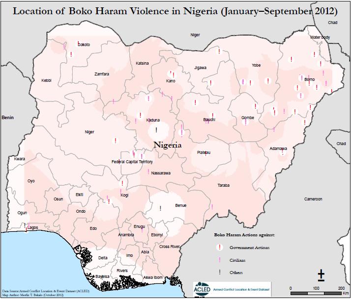 Special Focus: Boko Haram* Map 1: Locations of Boko Haram violence in Nigeria, January - September 2012. met.