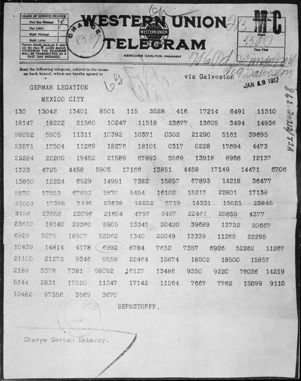The sinking of the Lusitania. The Zimmerman Telegram.