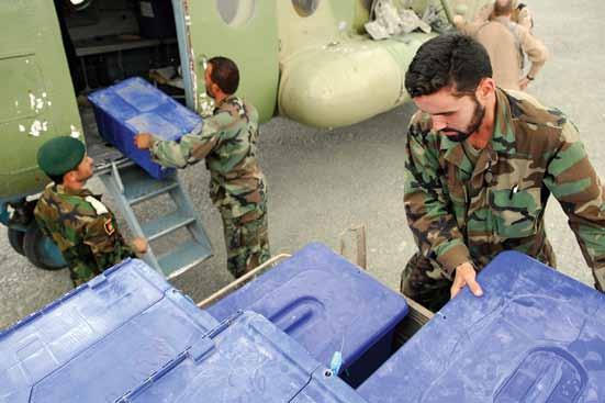 Myerson U.S. Air Force (Thomas Dow) Afghan Air Corps and National Army delivered ballots and other election materials to remote Afghan locations in support of the elections powers.