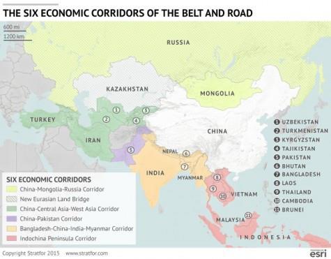2. The New Eurasian Land Bridge, anchored by a set of railways running from central China (Wuhan, Chongqing and Chengdu) to Europe via Kazakhstan, Russia and Belarus. 3.