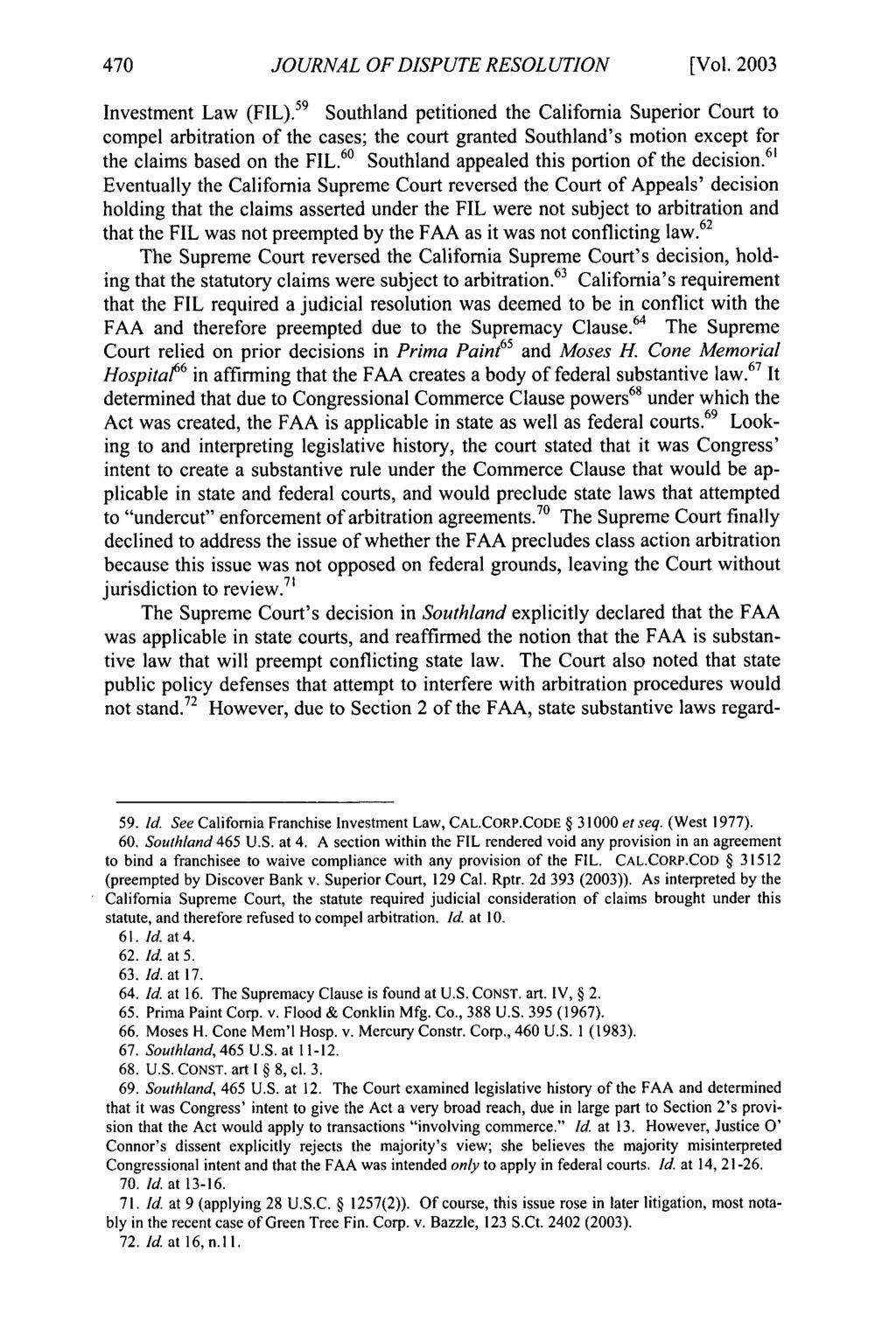 Journal of Dispute Resolution, Vol. 2003, Iss. 2 [2003], Art. 9 JOURNAL OF DISPUTE RESOLUTION [Vol. 2003 Investment Law (FIL).