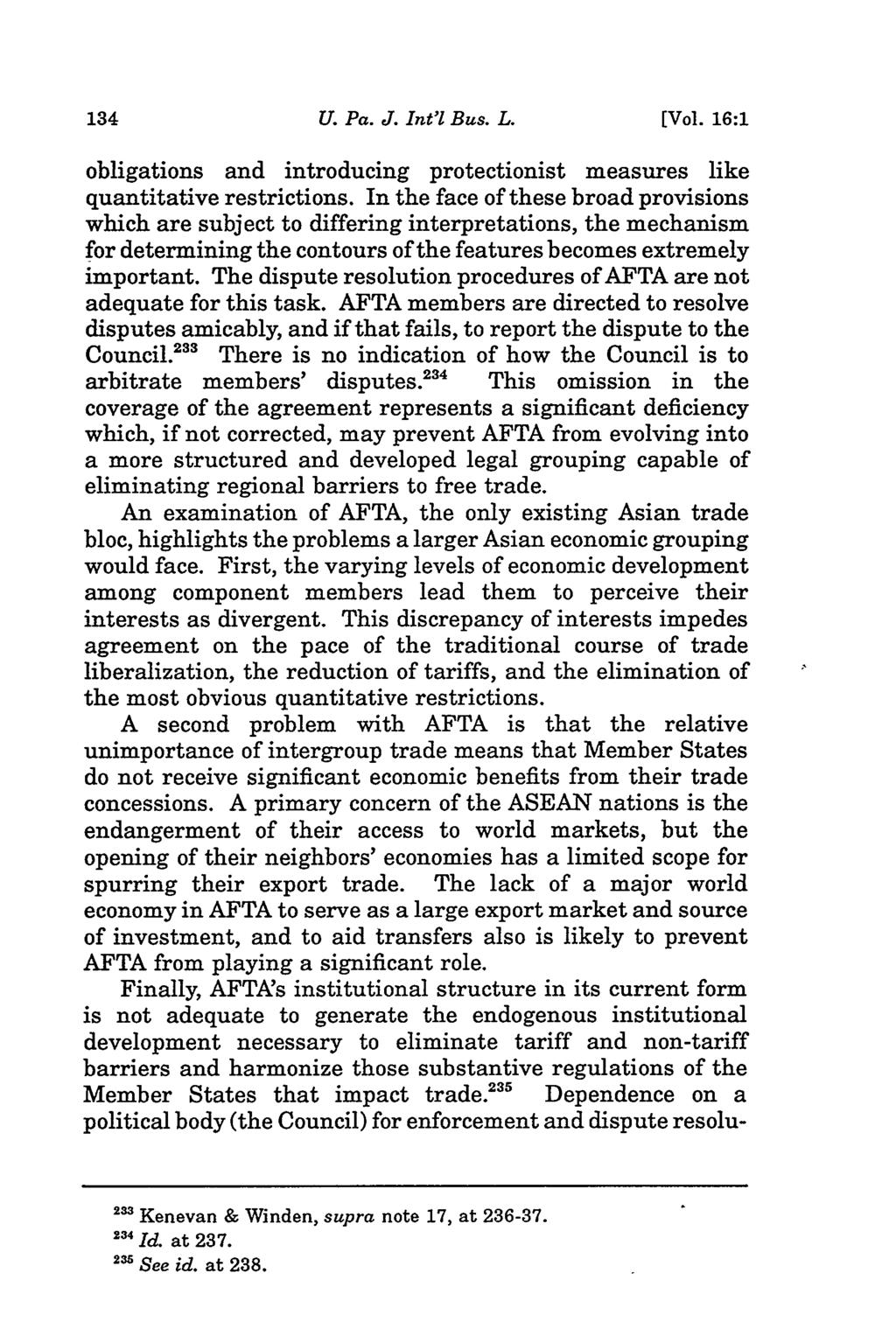 U. Pa. J. Int'l Bus. L. (Vol. 16:1 obligations and introducing protectionist measures like quantitative restrictions.
