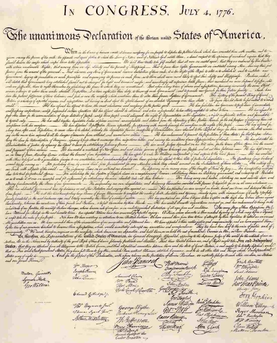 The Declaration of Independence Adopted on July 4, 1776 Influenced by English Declaration of Rights & the work of John Locke Outlined reasons for American Independence We hold these truths